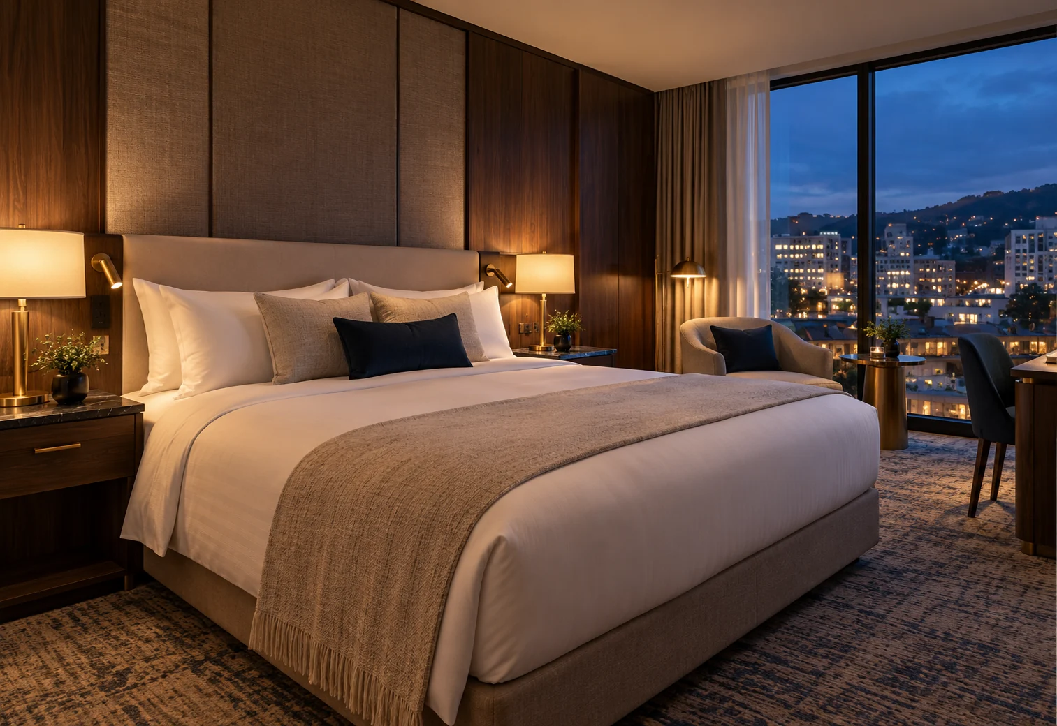 A warm and comfortable king guest room