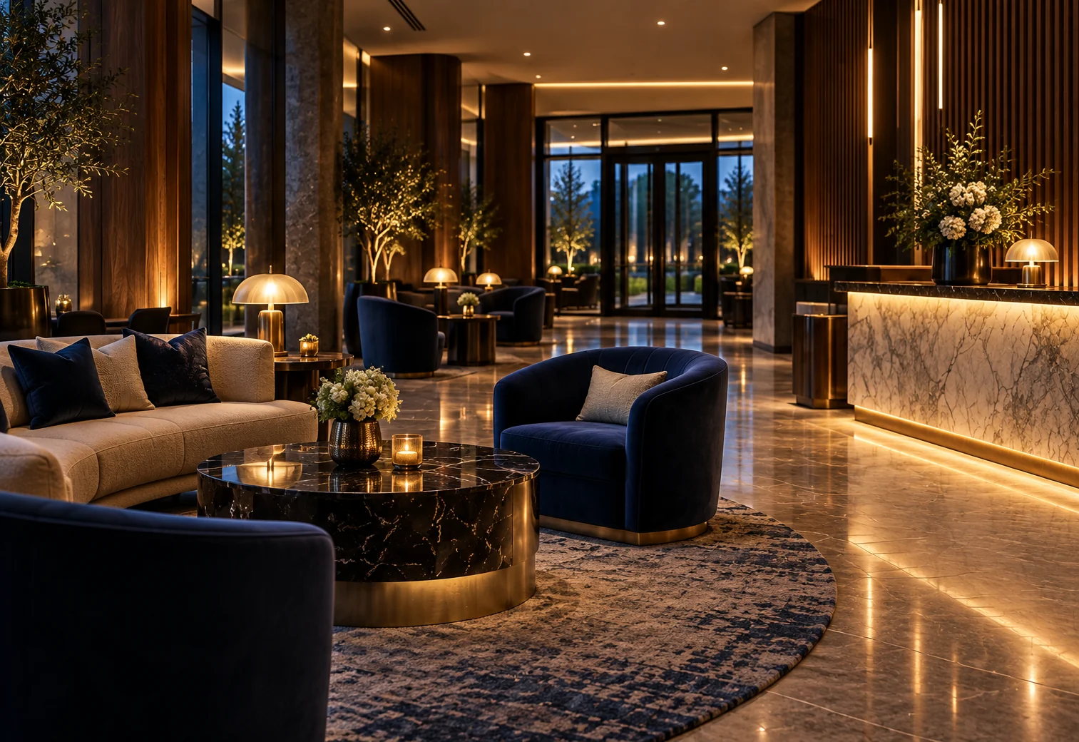 Quiet seating near the separate hotel lounge entrance